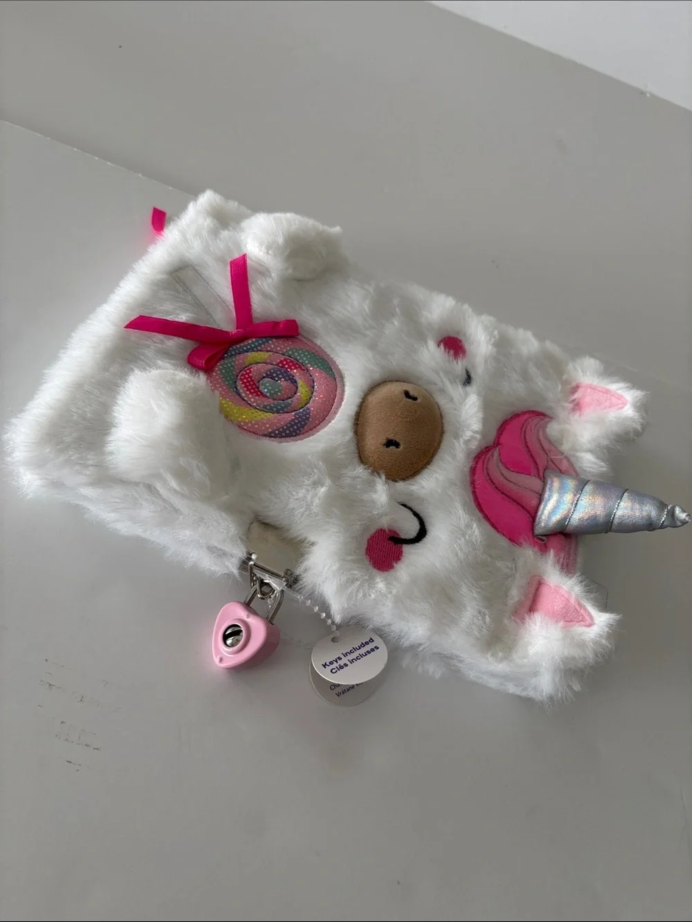 Claire's Fuzzy White Unicorn Journal with Lock and Key